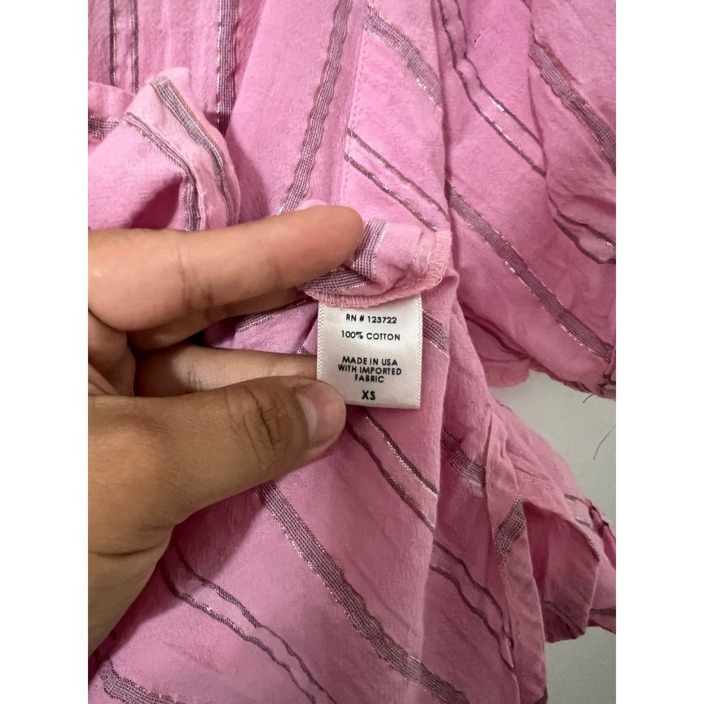 XIRENA Channing Shirt Women XS Pink Metallic Stripe Cotton Boho Coastal Chic Top - Picture 3 of 7